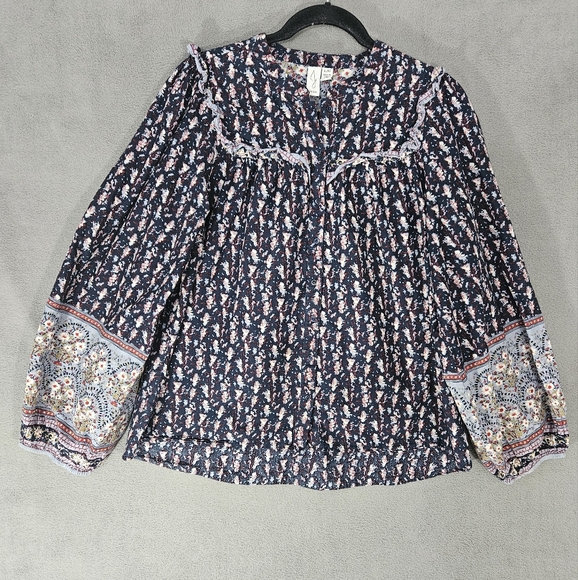 Joie | Tops | Joie Women Large Peasant Shirt Button Up Cottagecore Blue ...